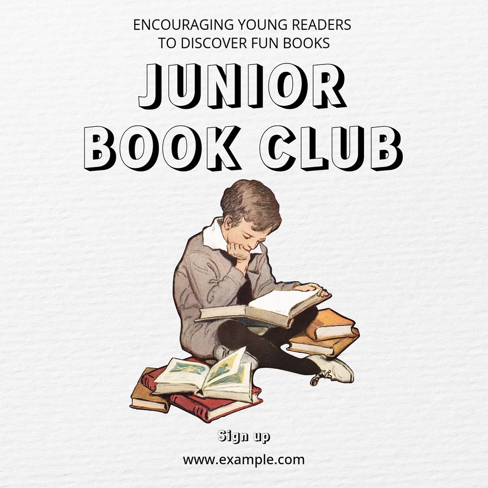 Junior book club  Instagram post template, editable text