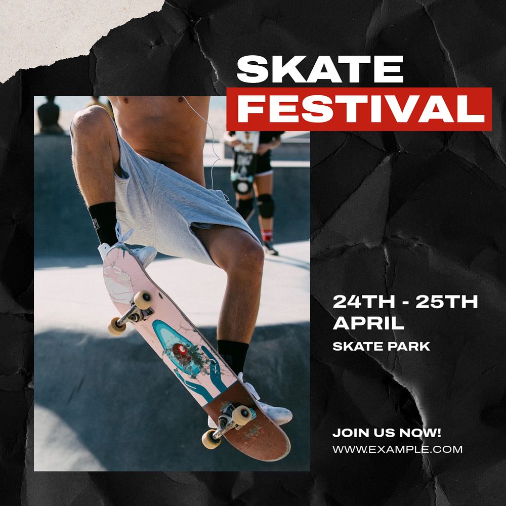 Skate festival Instagram post template, editable text