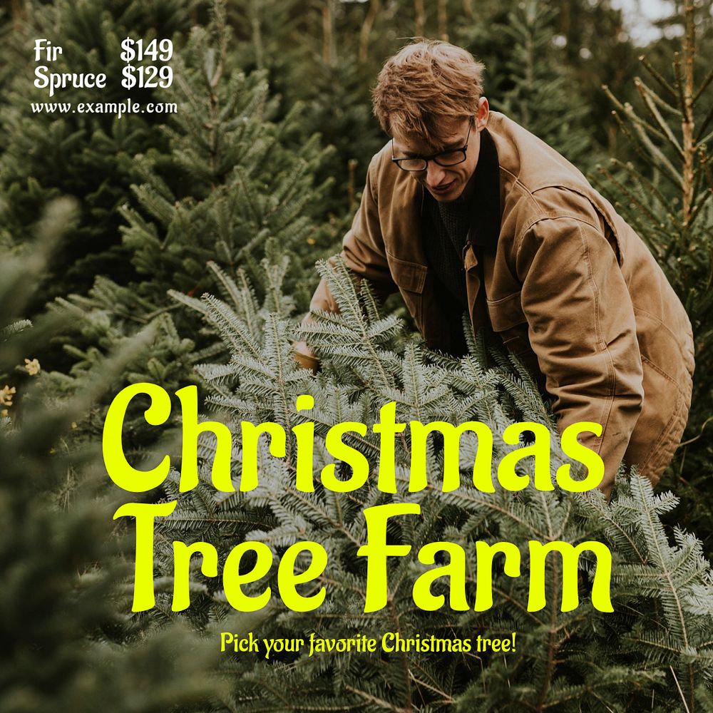 Christmas tree farm Instagram post template, editable text