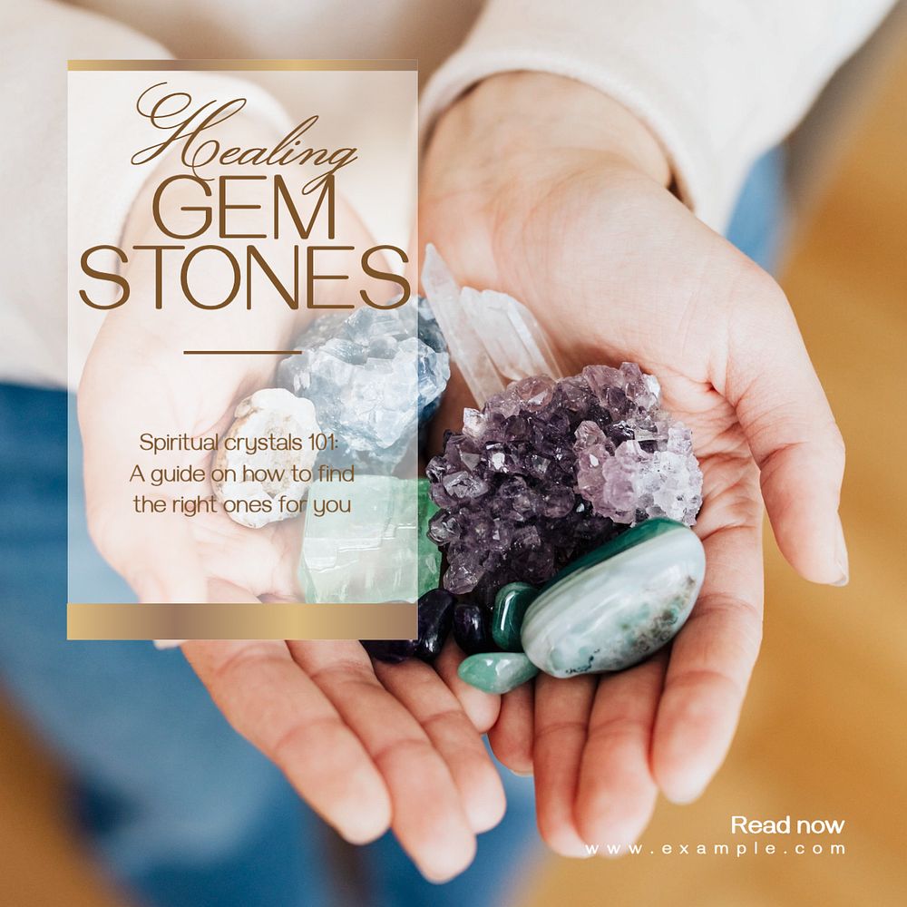 Healing & spiritual gemstones Facebook post template, editable design