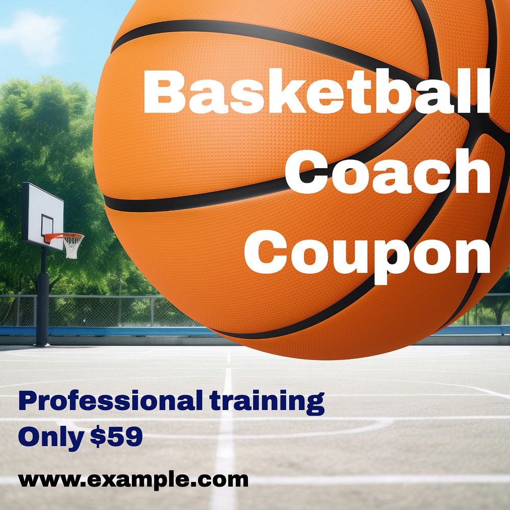 Basketball coach coupon Facebook post template, editable design