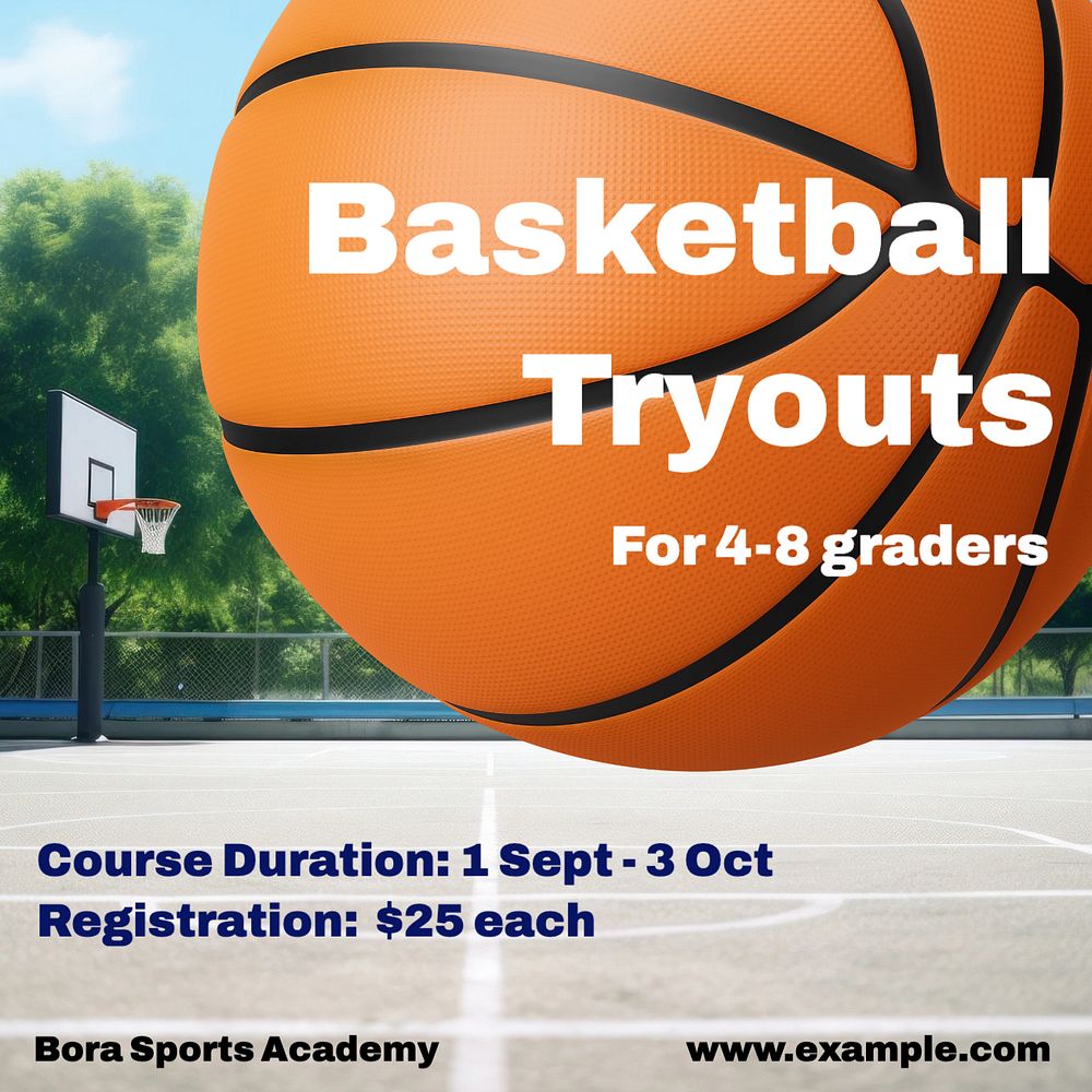 Basketball tryouts Facebook post template, editable design