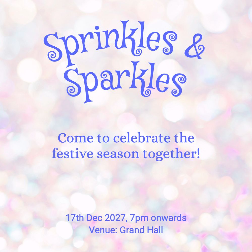 Sprinkles & sparkles festival Instagram post template, editable text