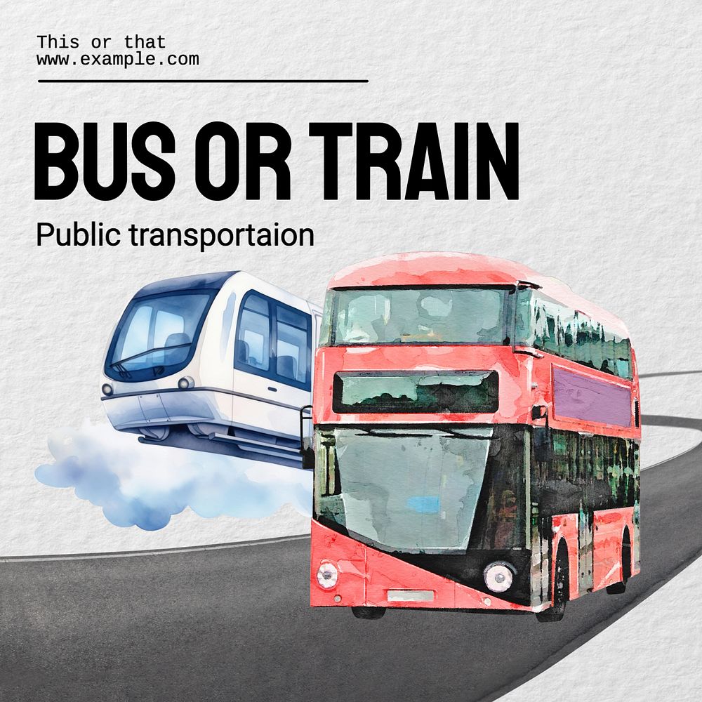 Bus or train Facebook post template, editable design