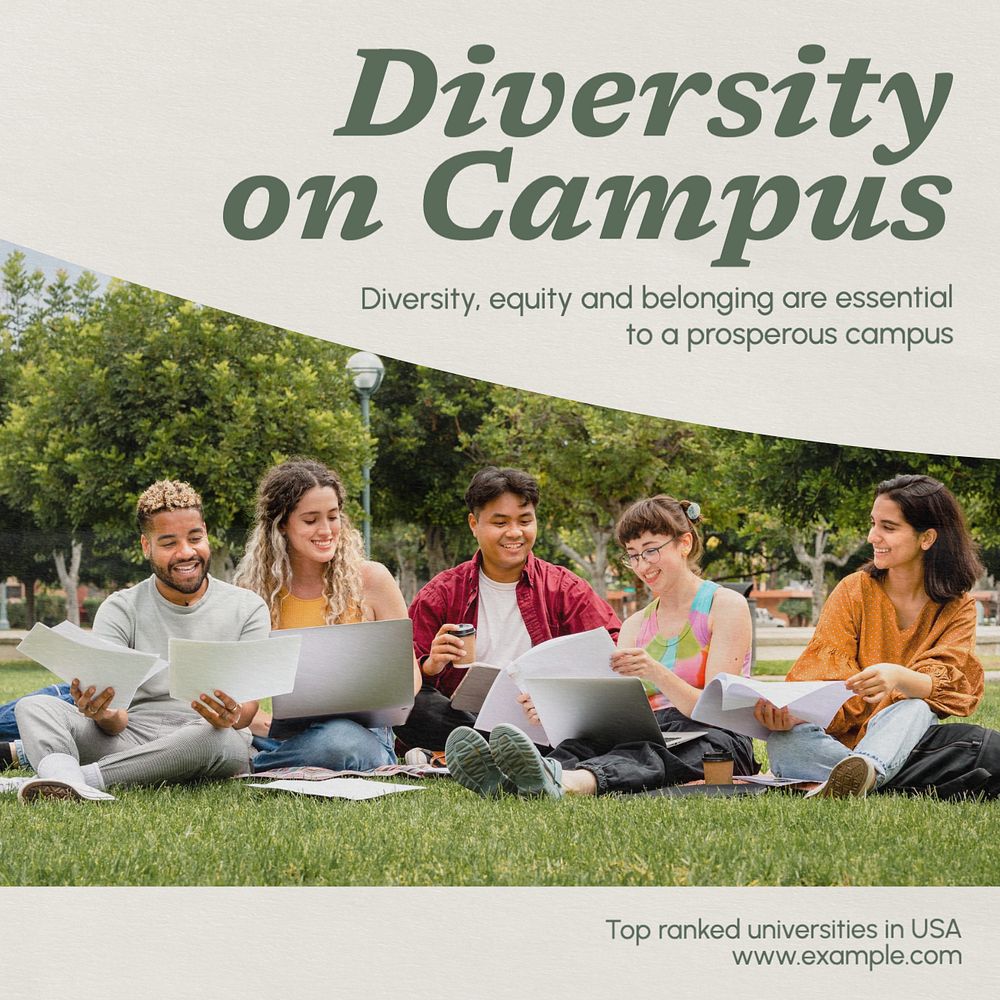 Diversity on university campus Instagram post template, editable text