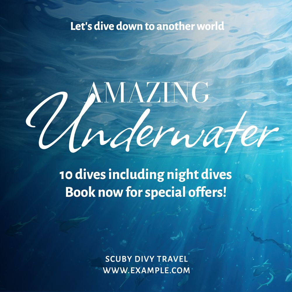 Underwater, diving trip Instagram post template, editable text