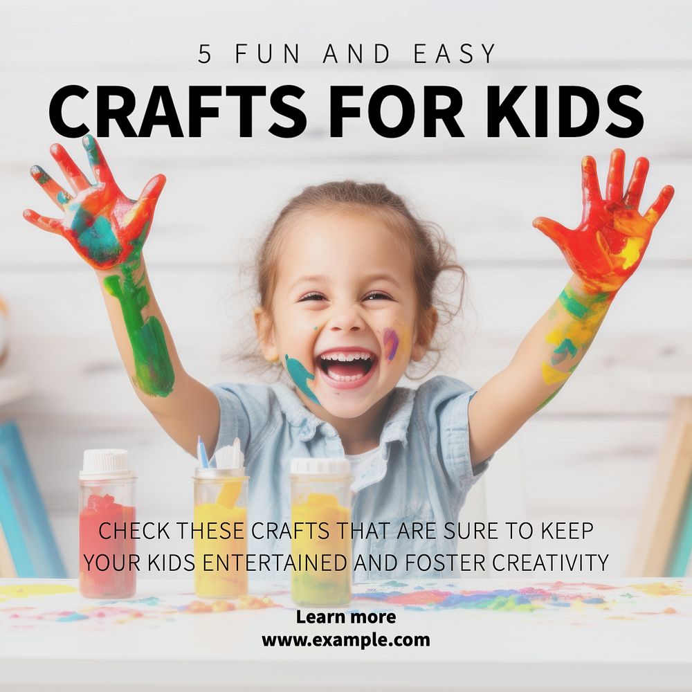 Kids craft ideas Instagram post template, editable text