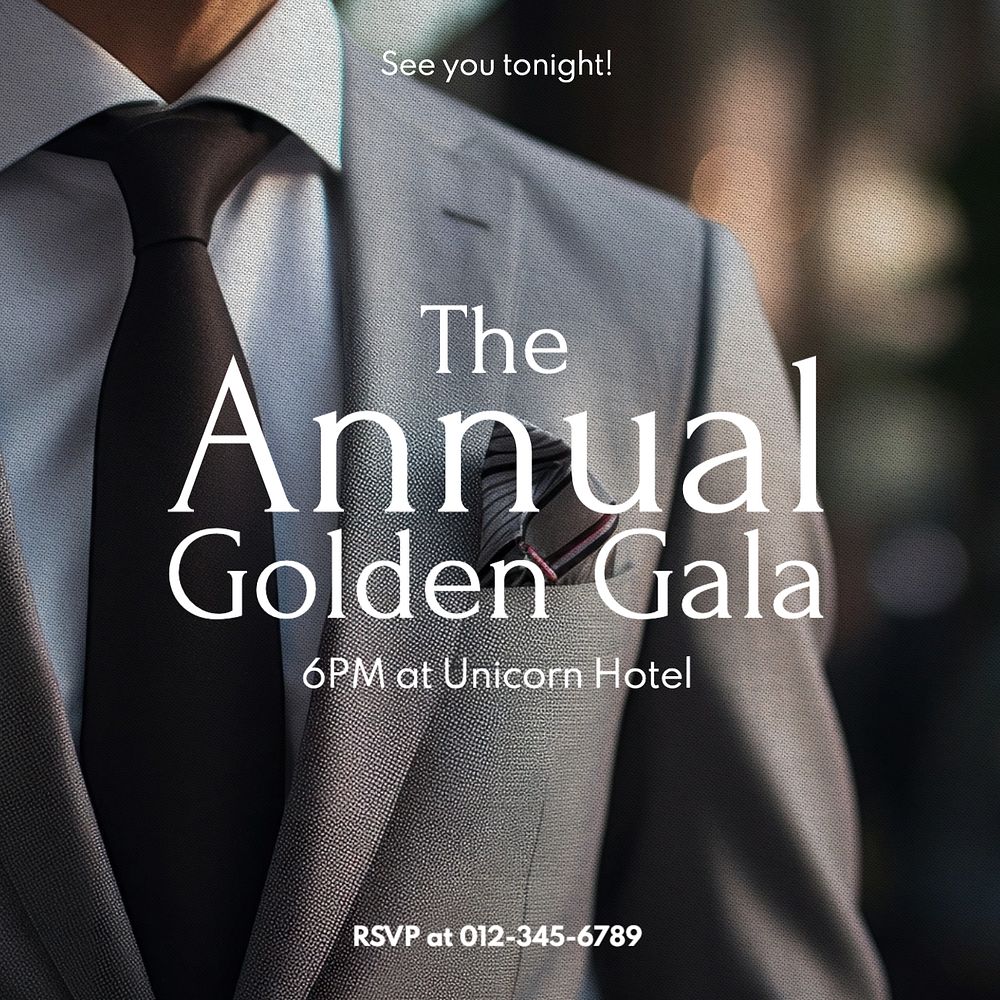 Gala night Instagram post template, editable text