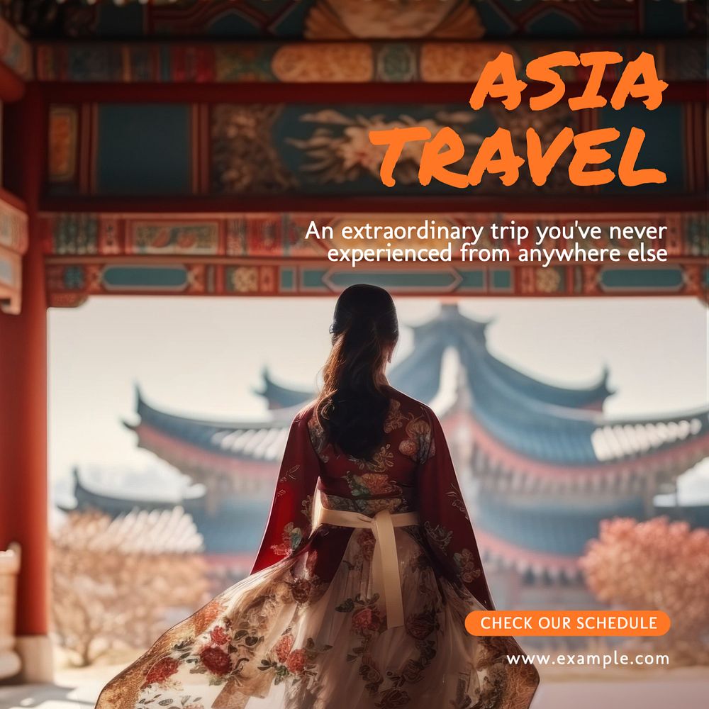 Asia travel agency Instagram post template, editable text