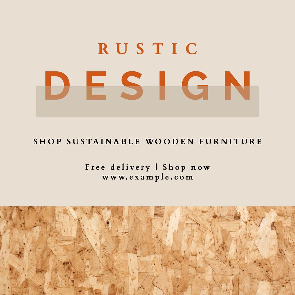 Rustic furniture Instagram post template, editable text