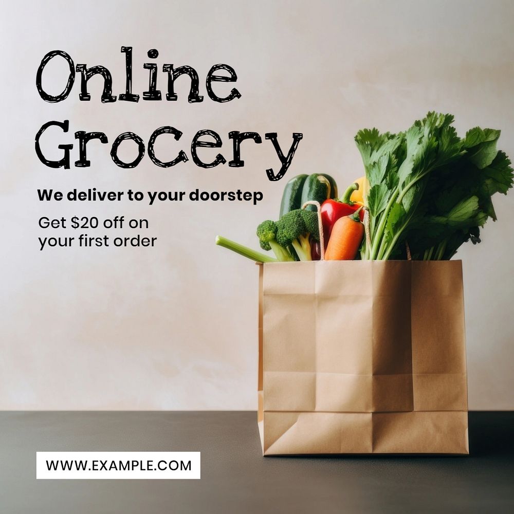 Online grocery Instagram post template, editable text