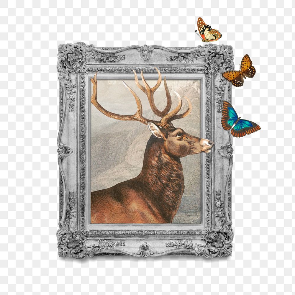 Stag deer frame png, aesthetic animal. Remixed by rawpixel.