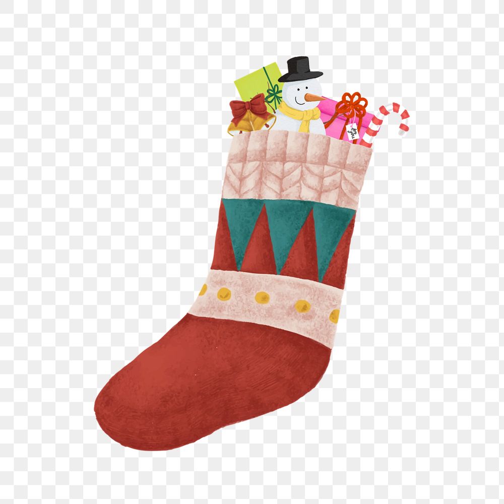 PNG Christmas stocking doodle illustration, transparent background, editable design