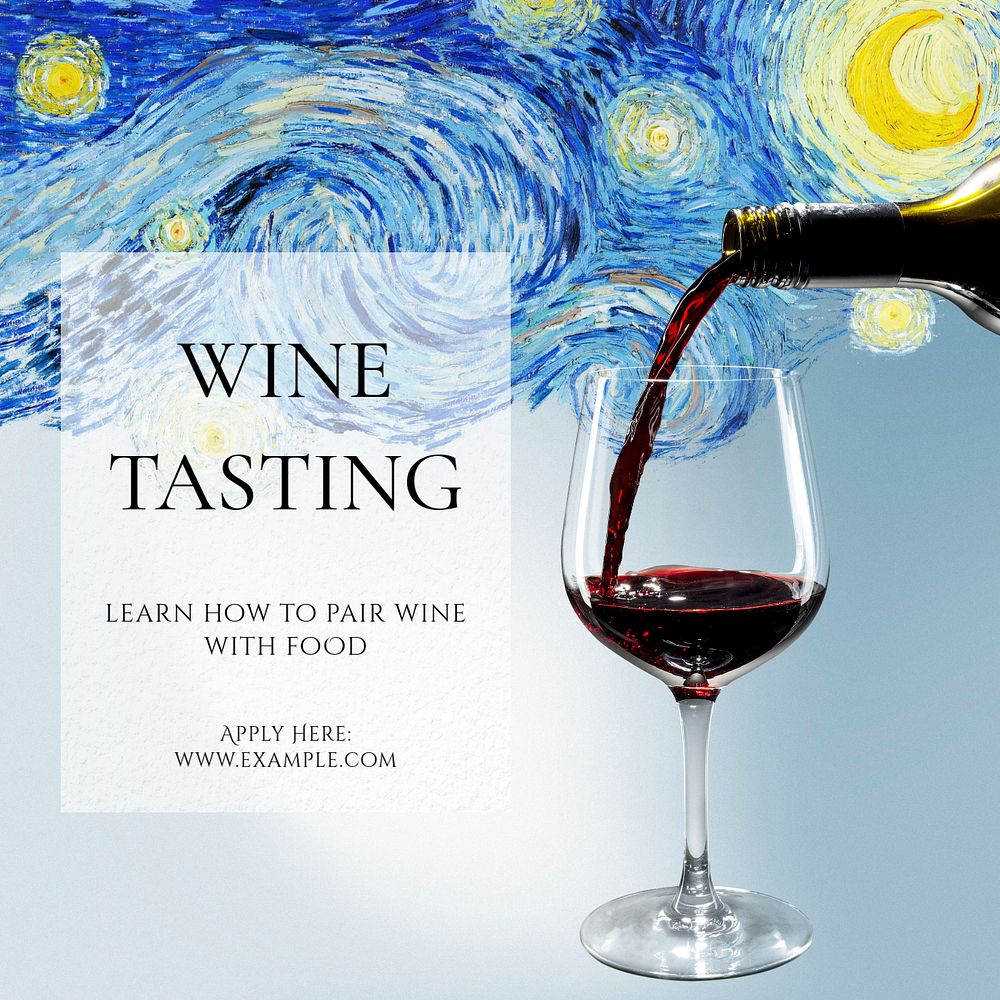 Starry Night Instagram post template, wine tasting ad, Van Gogh's famous painting remixed by rawpixel