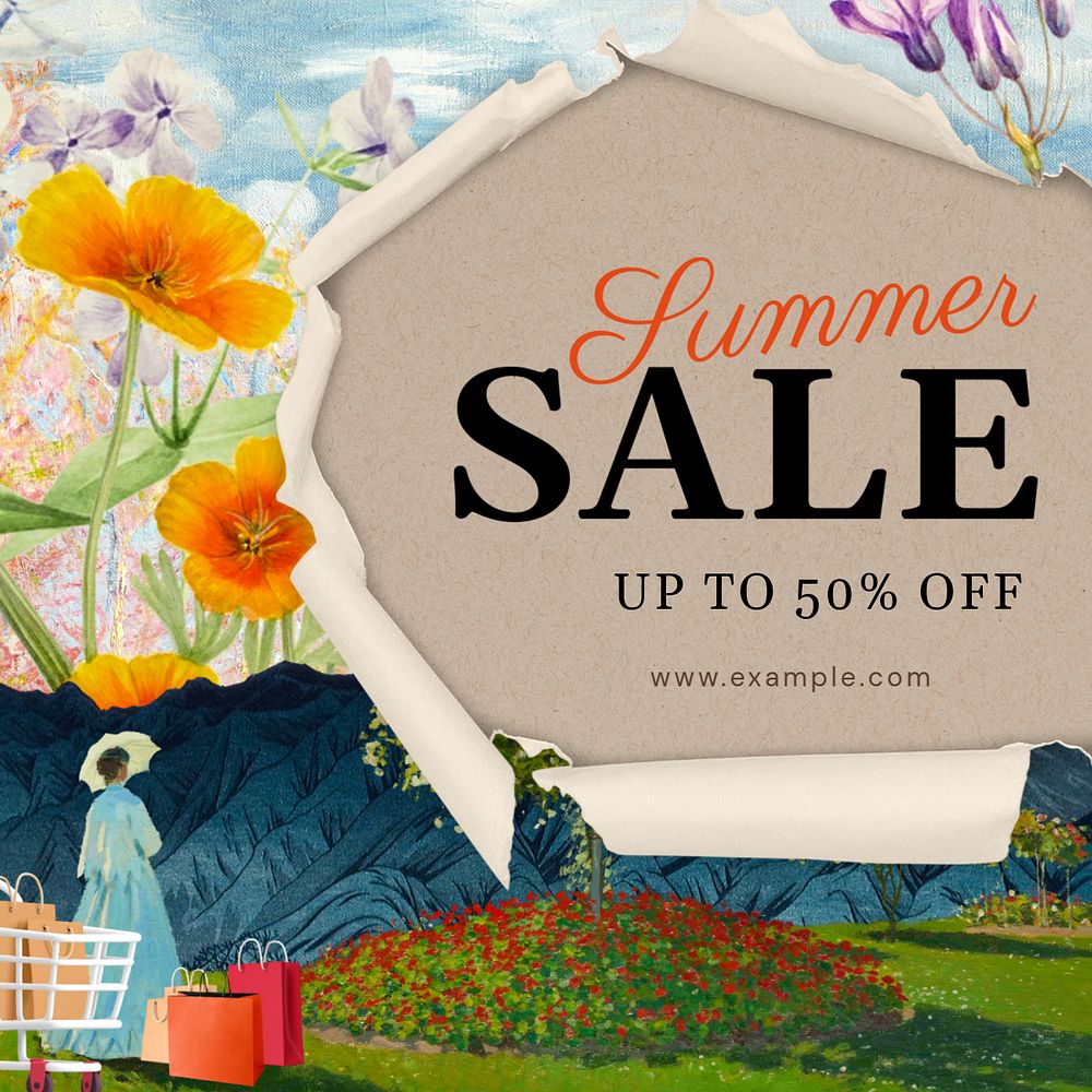 Summer sale Instagram post template, Monet's famous artworks, remixed by rawpixel.