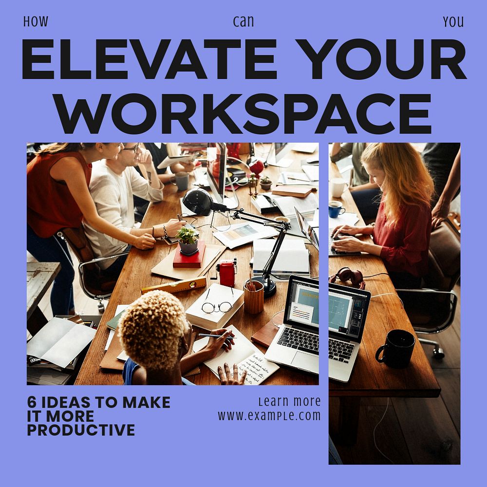 Productive workspace Instagram post template, editable design