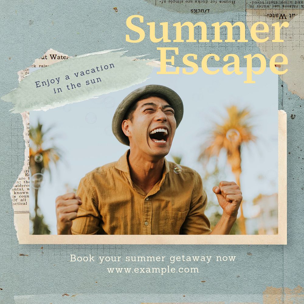 Summer escape Instagram post template, editable text