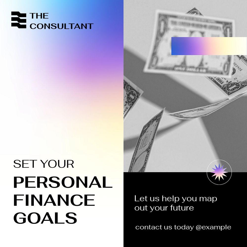 Personal finance goals Facebook post template, editable design