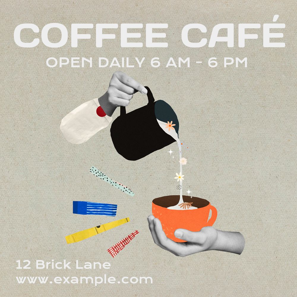 Coffee cafe Instagram post template, editable text