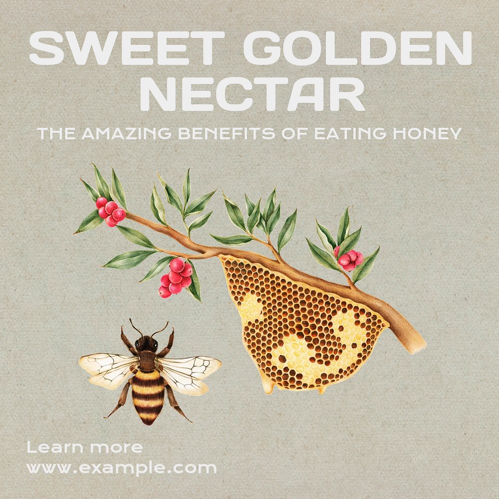 Sweet golden nectar Instagram post template, editable text