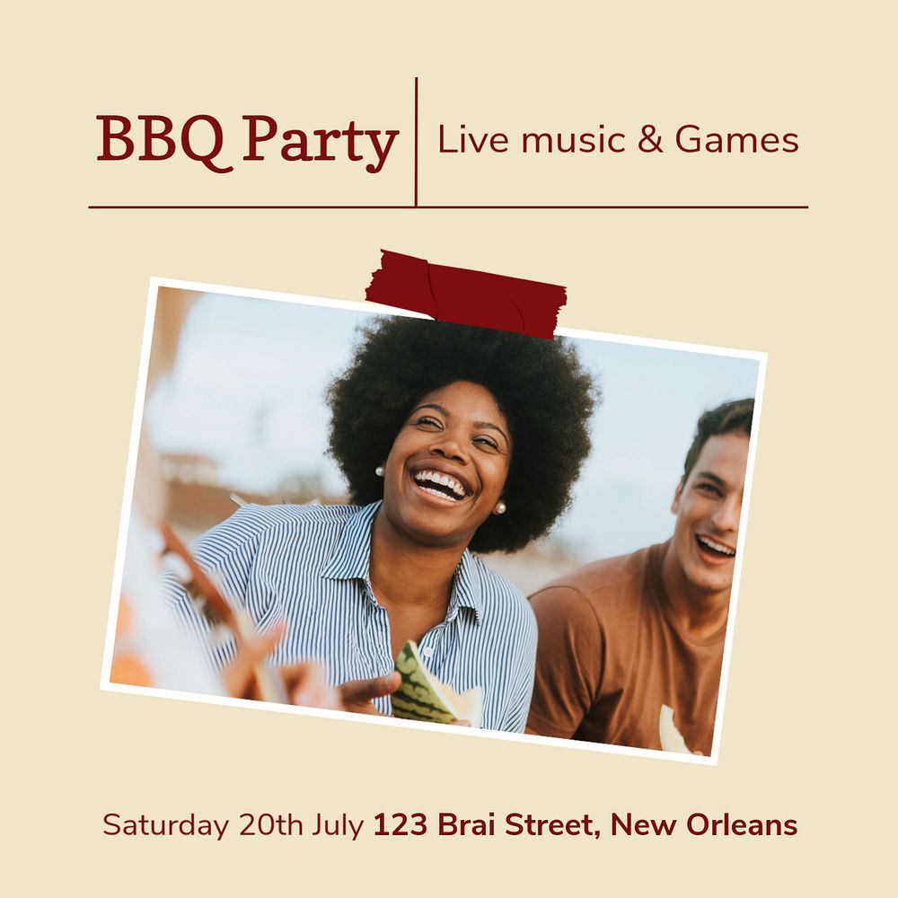 BBQ party Instagram post template, editable social media ad