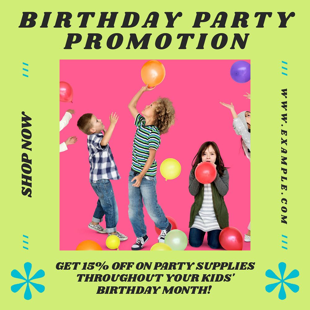 Birthday party promotion Facebook post template, editable social media ad