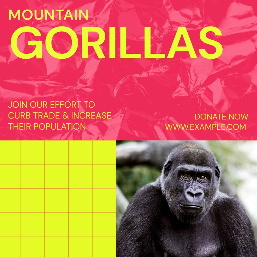 Gorilla extinction Facebook post template, editable social media ad