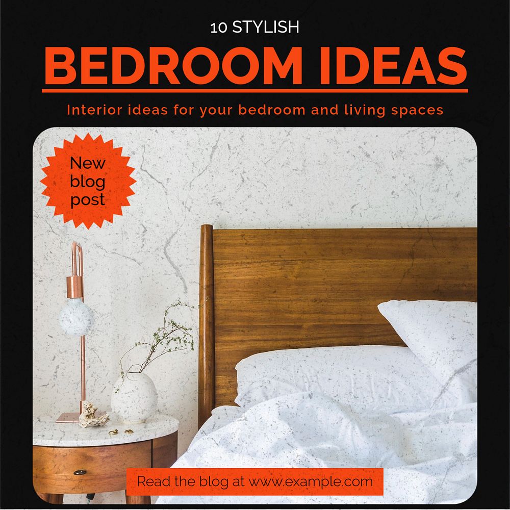 Bedroom ideas Facebook post template, editable social media ad