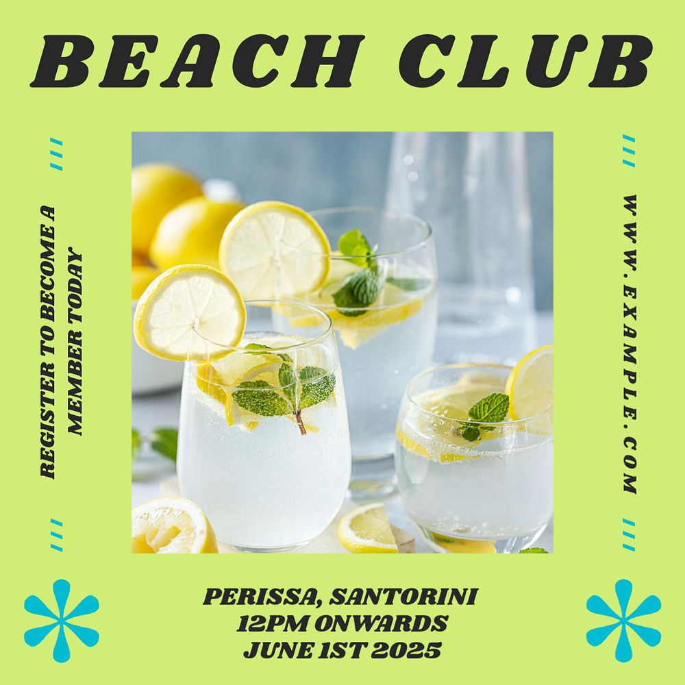 Beach club Facebook post template, editable social media ad