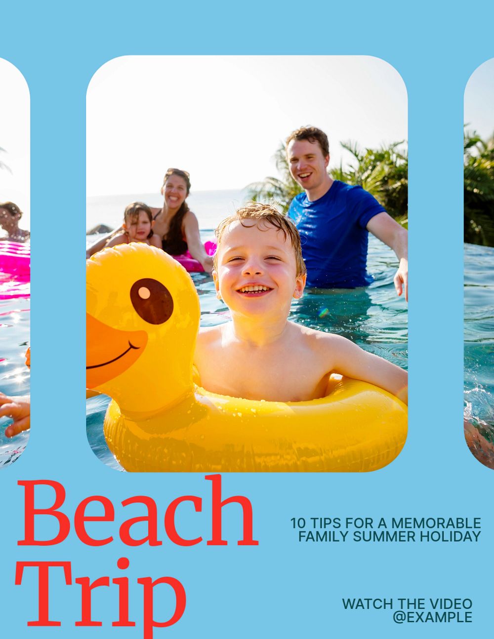 Beach trip flyer template, editable text