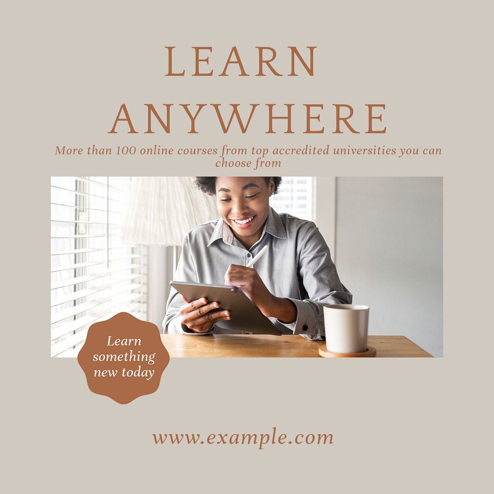 Online courses Instagram post template, editable text