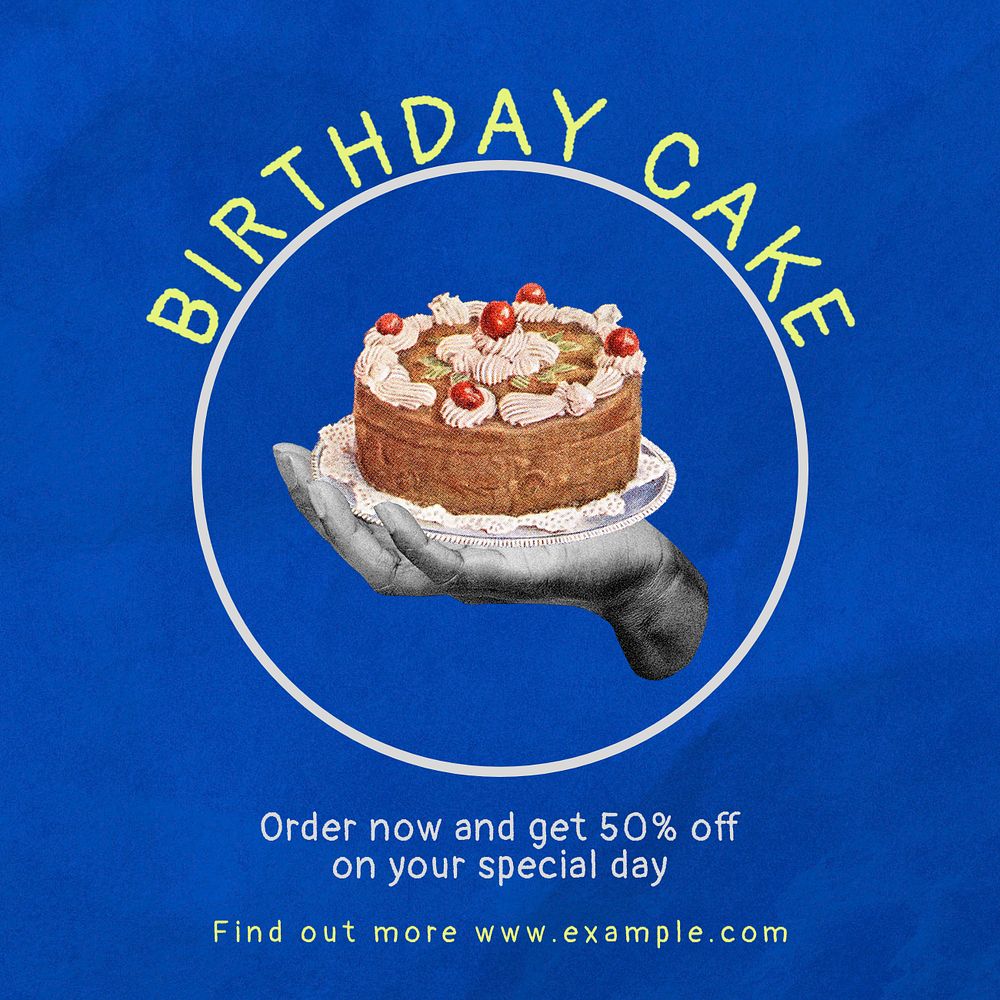 Birthday cake Instagram post template, editable text