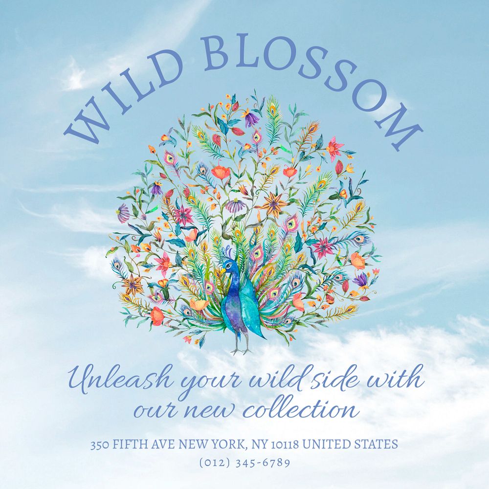 Wild blossom Instagram post template, editable text