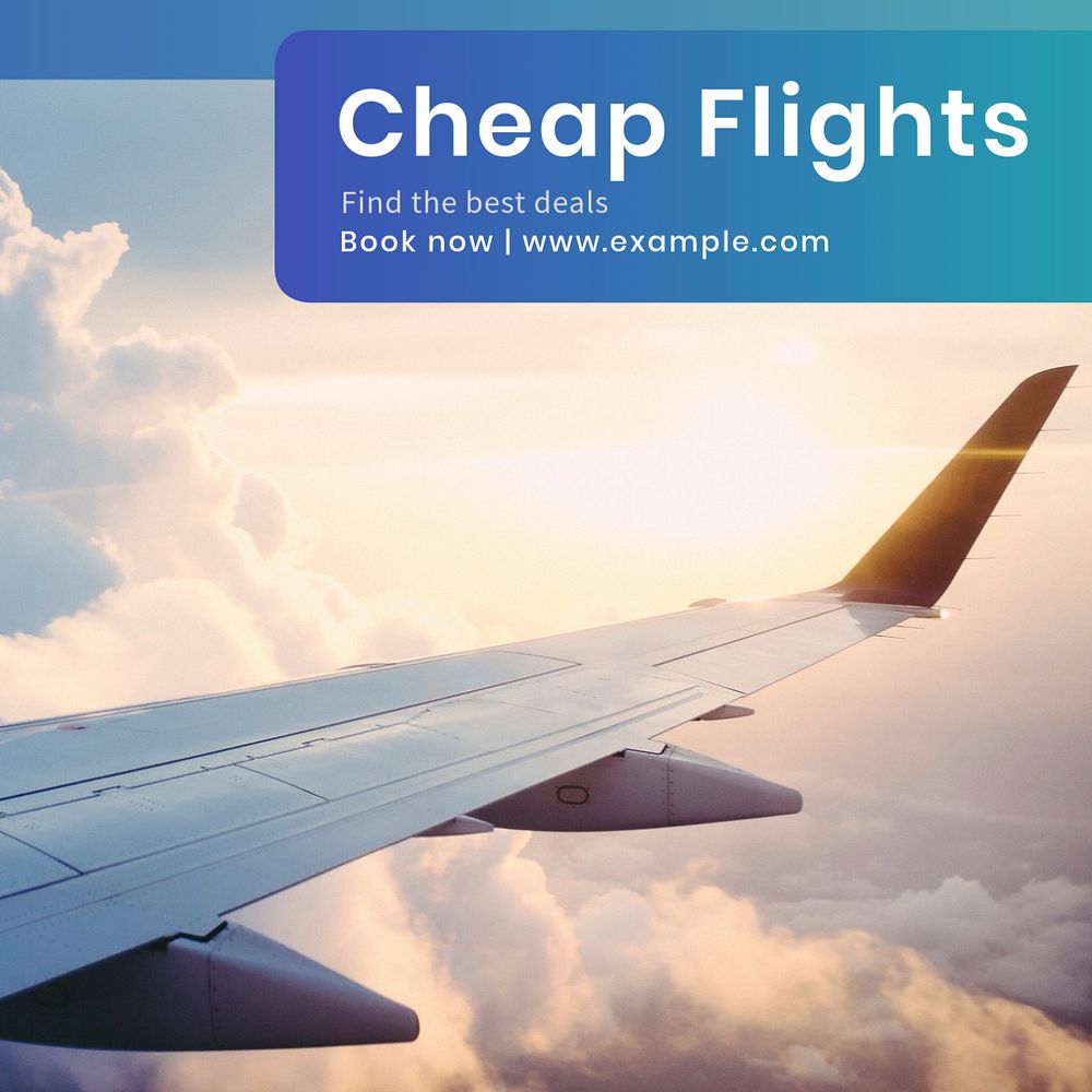 Cheapest flights Instagram post template, editable text