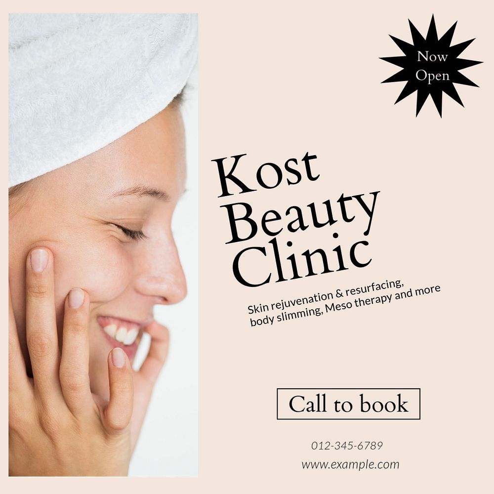 Beauty clinic Instagram post template, editable text