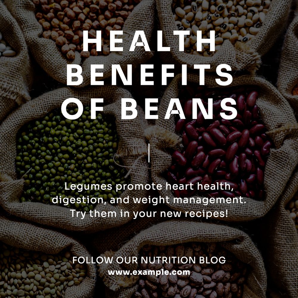 Health benefits of beans Instagram post template, editable text