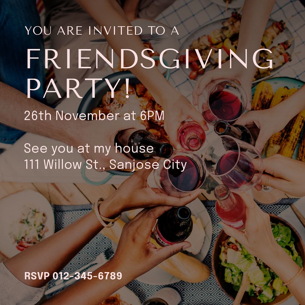 Friendsgiving party Instagram post template, editable text