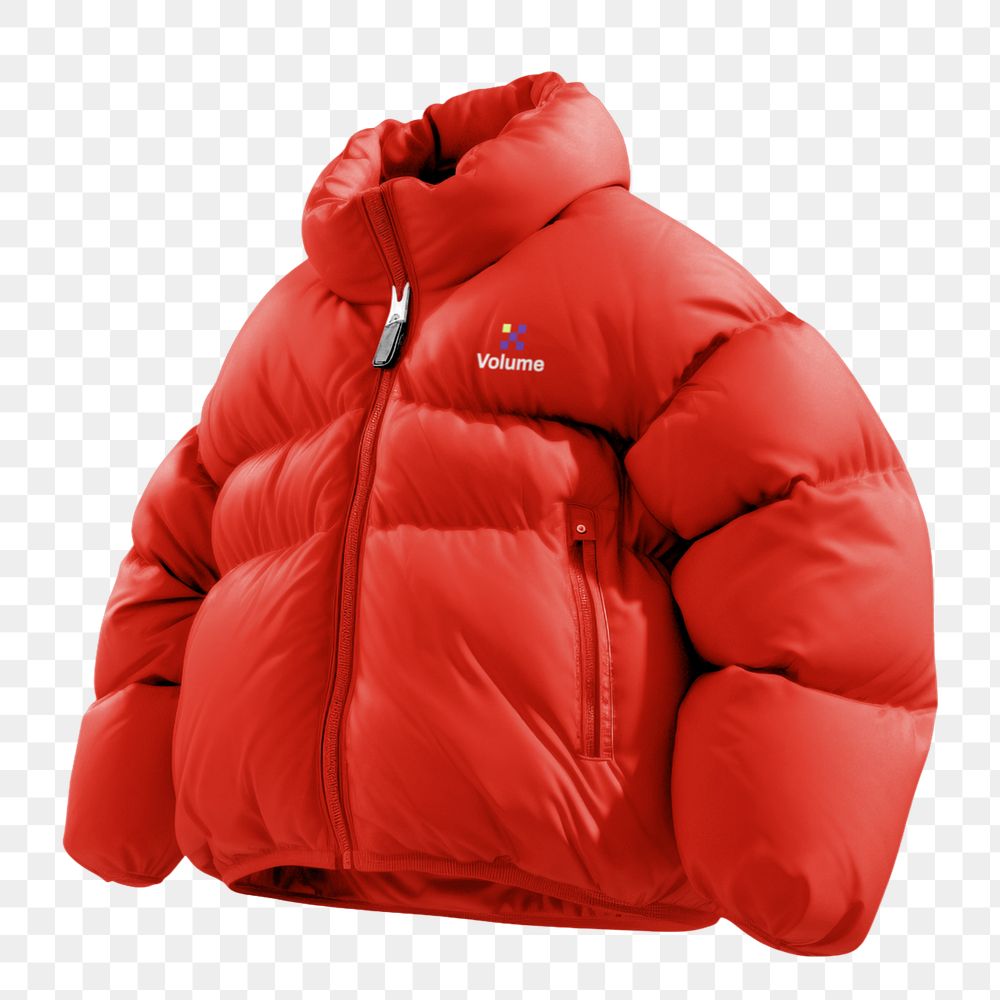 Red puffer jacket mockup, editable design