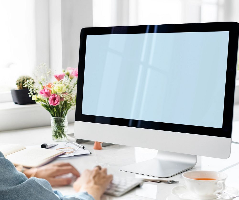 Blank computer screen in office