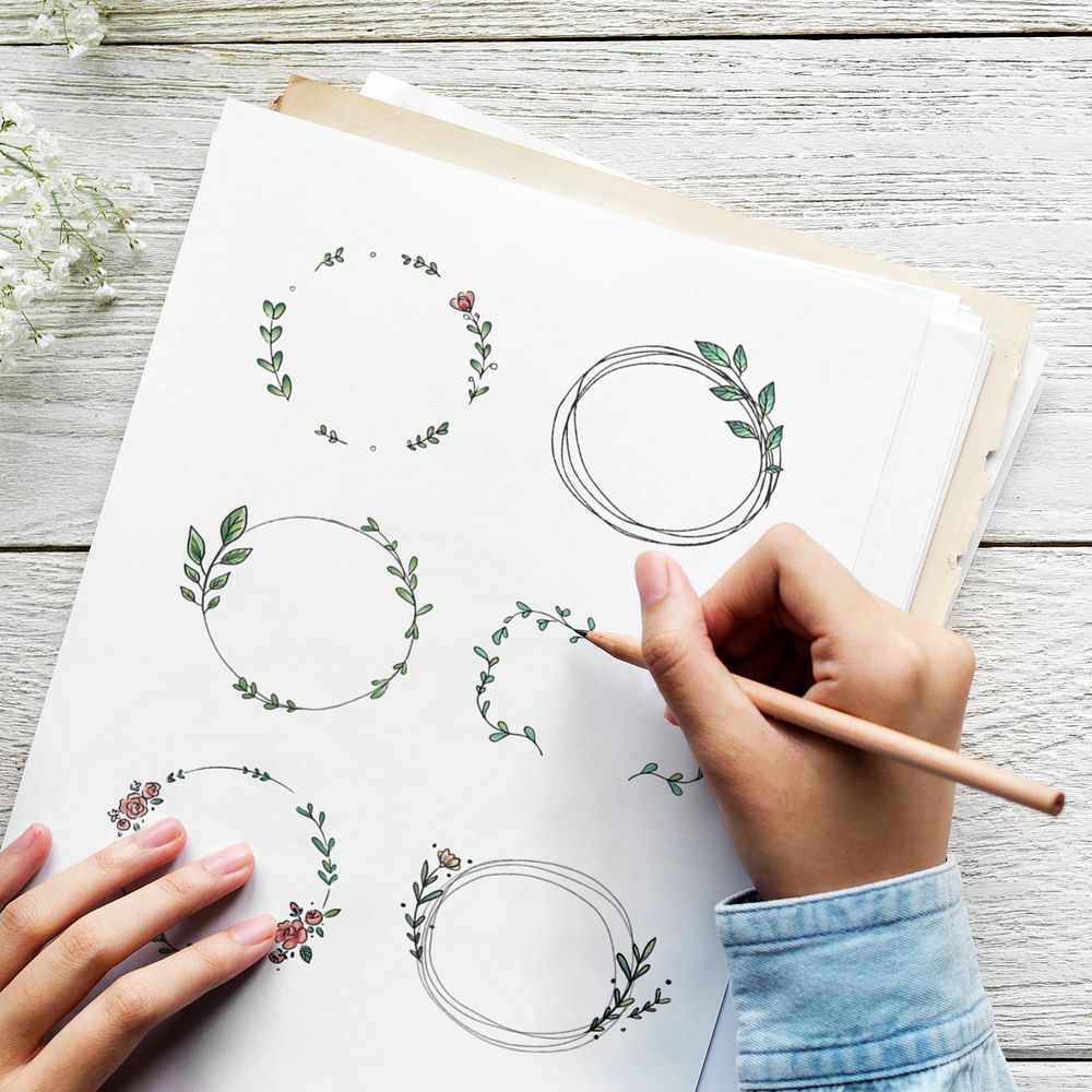 Botanical badge mockup, flat lay design