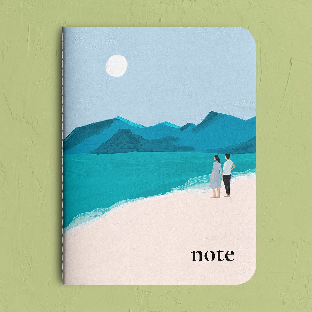 Journal cover mockup, beach travel design