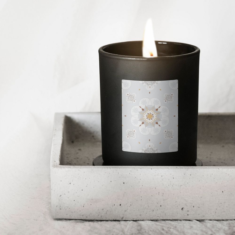 Scented candle label mockup, aromatic product