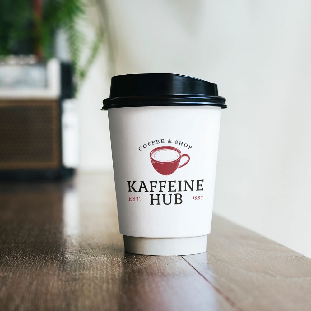 Disposable coffee cup mockup, cafe logo