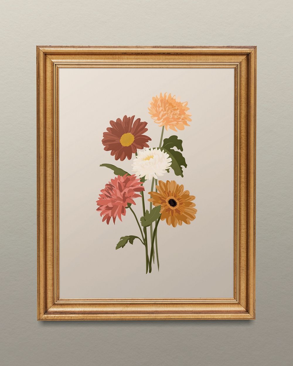 Gold frame editable mockup, flower design 