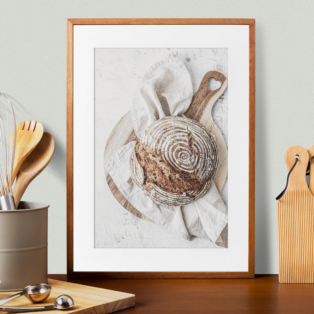 Picture frame mockup, kitchen decoration, editable design