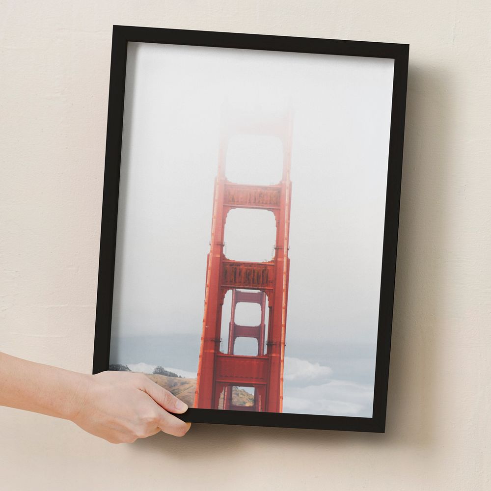 Black photo frame mockup, editable design