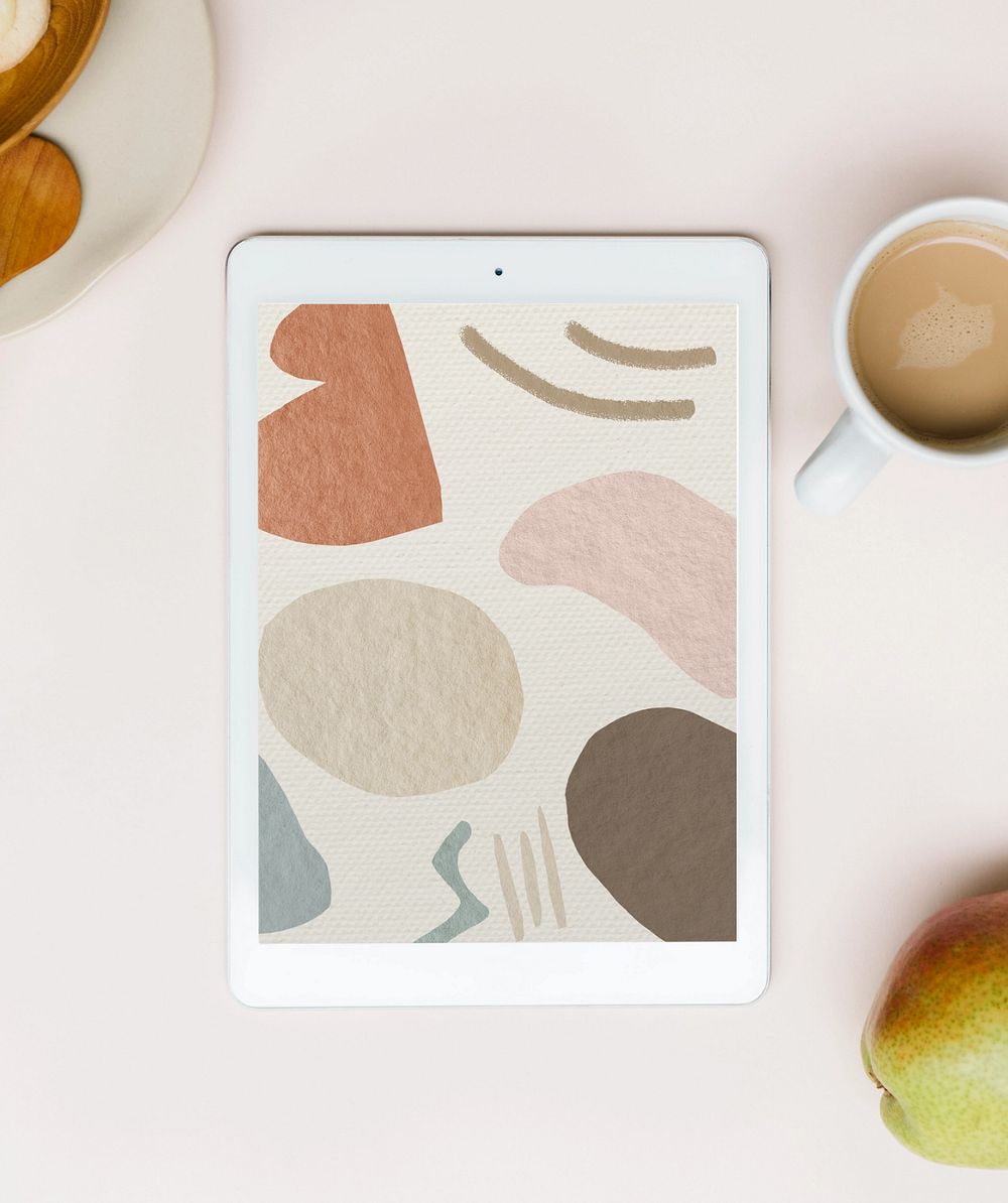 Tablet screen mockup, morning drink, editable design
