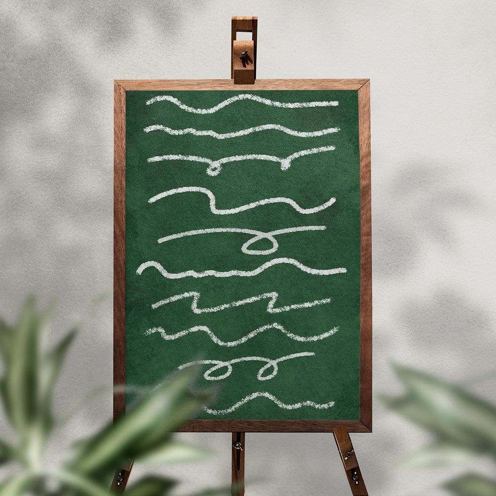 Blackboard easel sign mockup, leaf shadow design