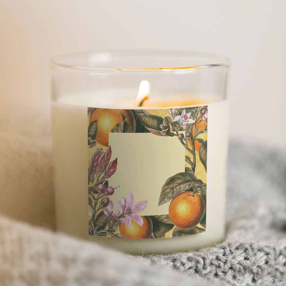 Candle label editable mockup, creative product design