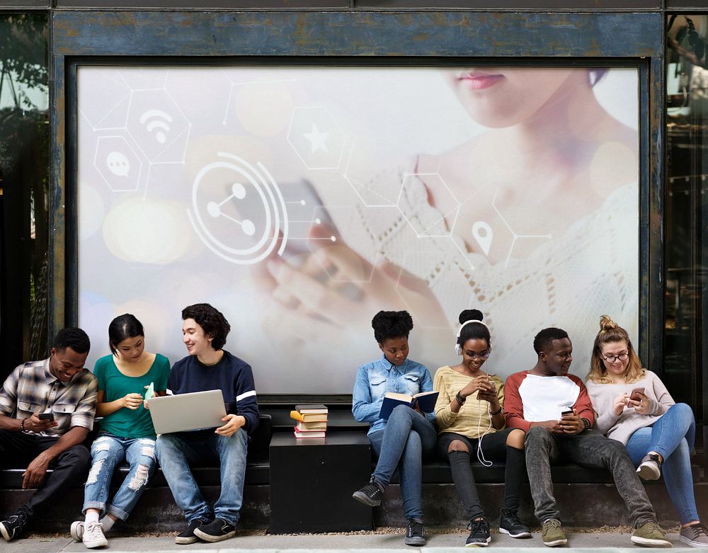 Billboard editable mockup, diverse students design